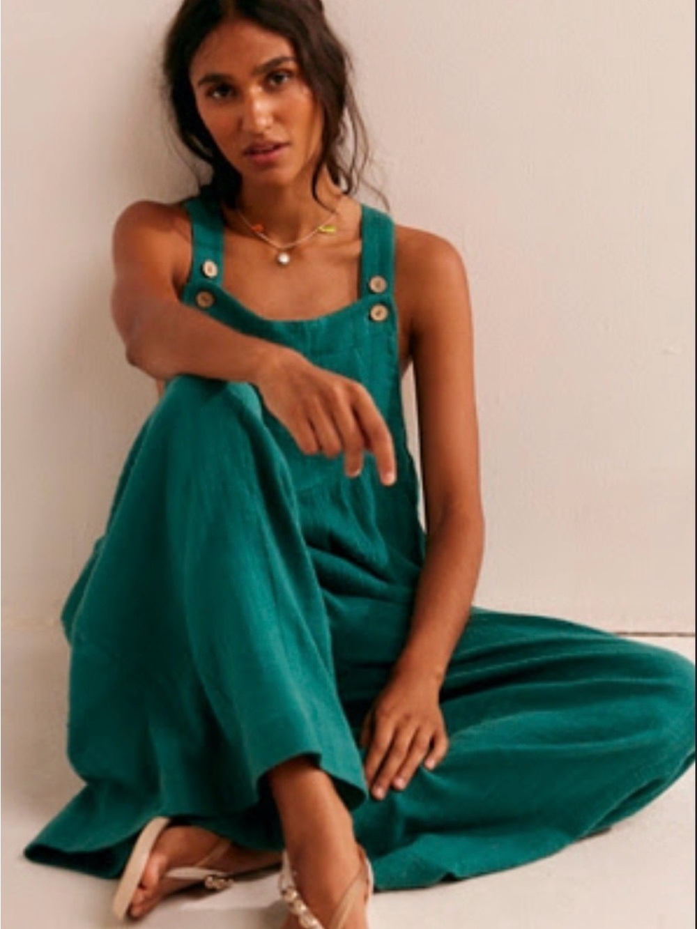 Free People Teal Gauze Cotton Wide Leg Overalls XS